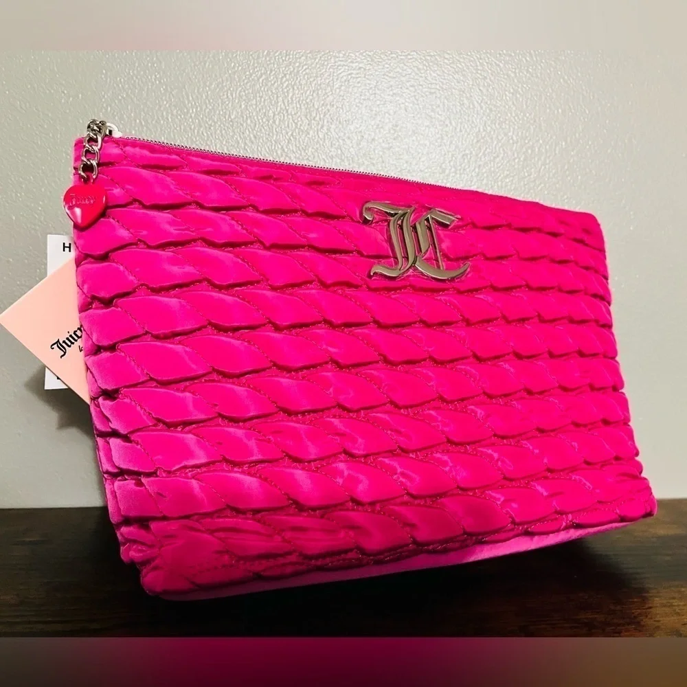 Juicy Couture Hot Pink Quilted Cosmetic Clutch Makeup Bag NWT